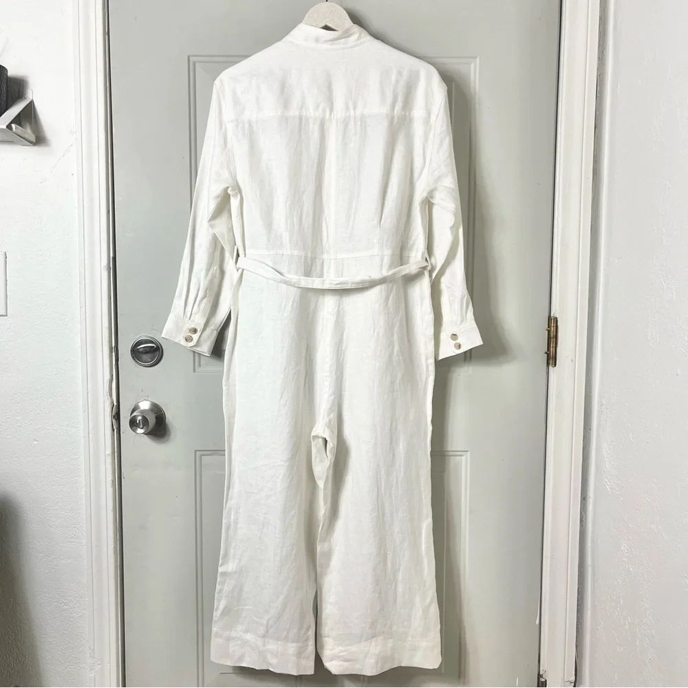 NEW Banana Republic Lisa 100% Linen Wide Leg Jumpsuit White size small petite